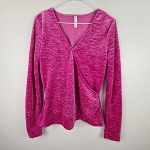 ACOS&A Women's Medium Pink Long Sleeve Faux Wrap Surplice Textured Velvet Blouse